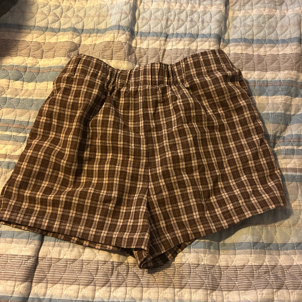 SHEIN Brown Plaid Bermuda Shorts